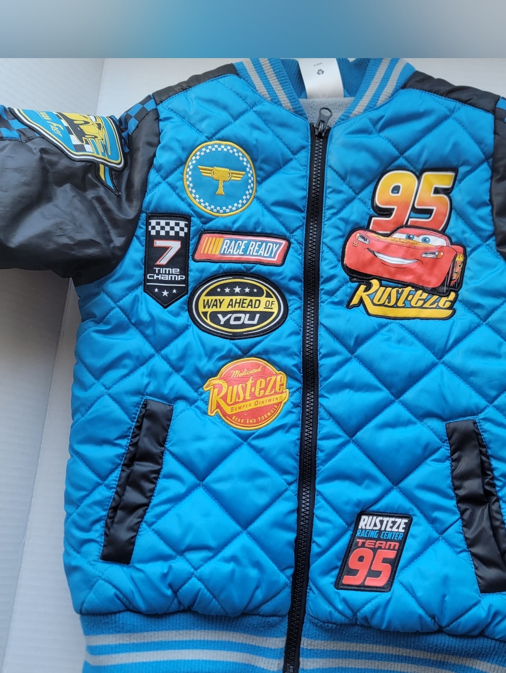 Disney Pixar Cars Lined Bomber Jacket Kids Size 5/6 Blue